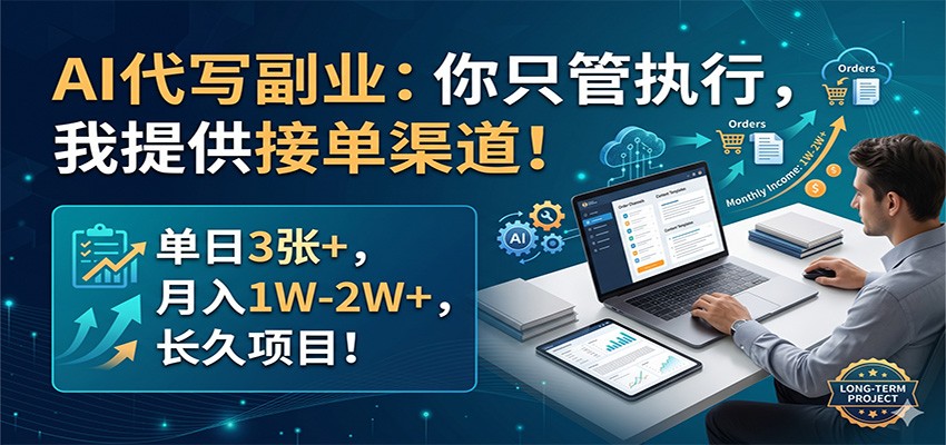 AI代写副业：你只管执行，我提供接单渠道！单日3张+，月入1W-2W+，长久项目-低成本创业项目大全｜短视频带货+AI副业变现｜知行创业网