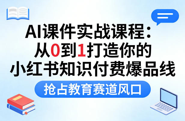 AI课件实战课程，从0到1打造你的小红书知识付费爆品线，抢占教育赛道风口-低成本创业项目大全｜短视频带货+AI副业变现｜知行创业网