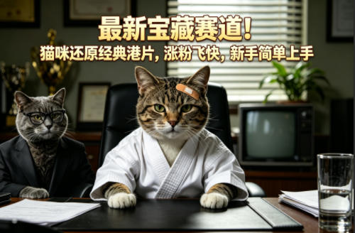 最新宝藏赛道！猫咪还原经典港片，涨粉飞快，新手简单上手-低成本创业项目大全｜短视频带货+AI副业变现｜知行创业网