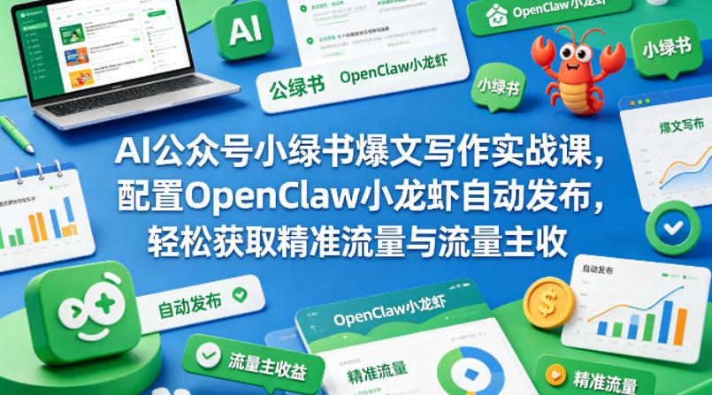 AI公众号小绿书爆文写作实战课，配置OpenClaw小龙虾自动发布，轻松获取精准流量与流量主收益-低成本创业项目大全｜短视频带货+AI副业变现｜知行创业网