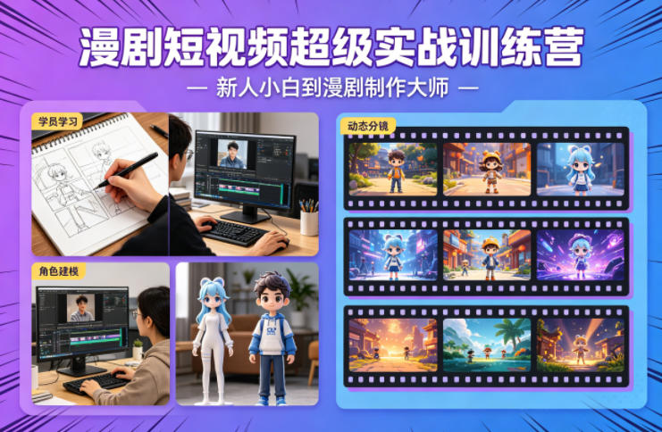 漫剧短视频超级实战训练营，新人小白到漫剧制作大师-低成本创业项目大全｜短视频带货+AI副业变现｜知行创业网