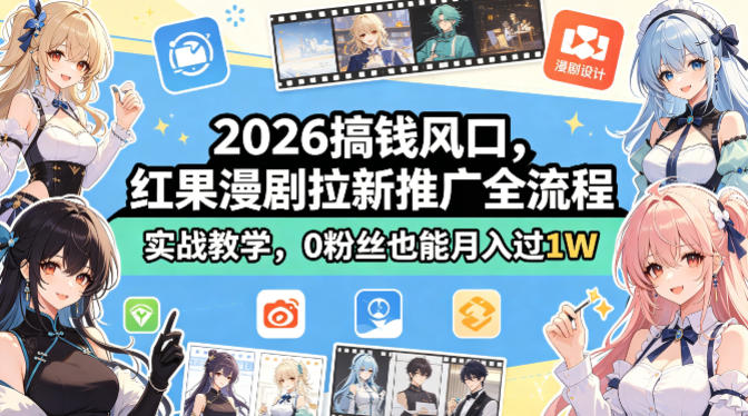 2026搞钱风口，红果漫剧拉新推广全流程实战教学，0粉丝也能月入过1W-低成本创业项目大全｜短视频带货+AI副业变现｜知行创业网