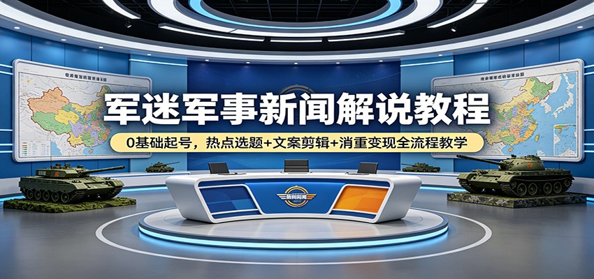 军迷军事新闻解说教程：0基础起号，热点选题+文案剪辑+消重变现全流程教学-低成本创业项目大全｜短视频带货+AI副业变现｜知行创业网