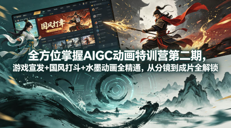 全方位掌握AIGC动画特训营第二期，游戏宣发+国风打斗+水墨动画全精通，从分镜到成片全解锁-低成本创业项目大全｜短视频带货+AI副业变现｜知行创业网