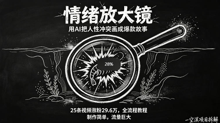 AI制作“情绪放大镜“视频，25条视频涨粉29.6W粉，流量巨大，制作简单，全流程教程-低成本创业项目大全｜短视频带货+AI副业变现｜知行创业网