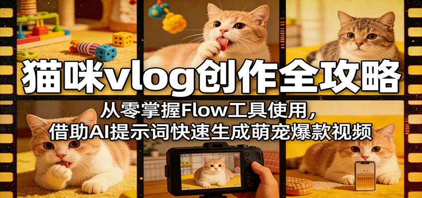 猫咪vlog创作全攻略：从零掌握Flow工具使用，借助AI提示词快速生成萌宠爆款视频-低成本创业项目大全｜短视频带货+AI副业变现｜知行创业网