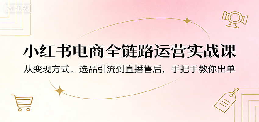 小红书电商全链路运营实战课：从变现方式、选品引流到直播售后，手把手教你出单-低成本创业项目大全｜短视频带货+AI副业变现｜知行创业网