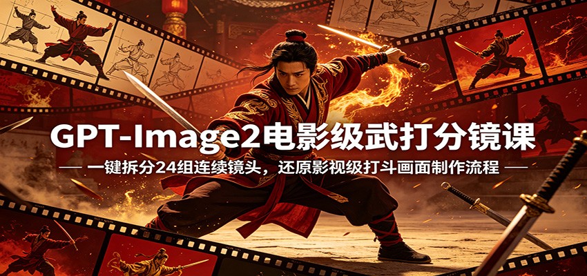 GPT-Image2电影级武打分镜课：一键拆分24组连续镜头，还原影视级打斗画面制作流程-低成本创业项目大全｜短视频带货+AI副业变现｜知行创业网