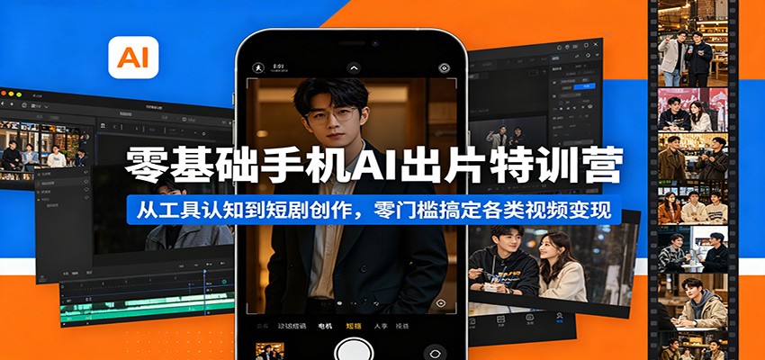 零基础手机AI出片特训营：从工具认知到短剧创作，零门槛搞定各类视频变现-低成本创业项目大全｜短视频带货+AI副业变现｜知行创业网