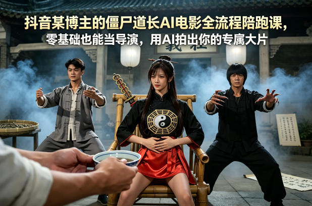 抖音某博主的僵尸道长AI电影全流程陪跑课，零基础也能当导演，用AI拍出你的专属大片-低成本创业项目大全｜短视频带货+AI副业变现｜知行创业网