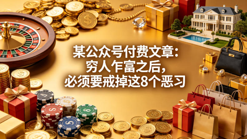 某公众号付费文章：穷人乍富之后，必须要戒掉这8个恶习-低成本创业项目大全｜短视频带货+AI副业变现｜知行创业网