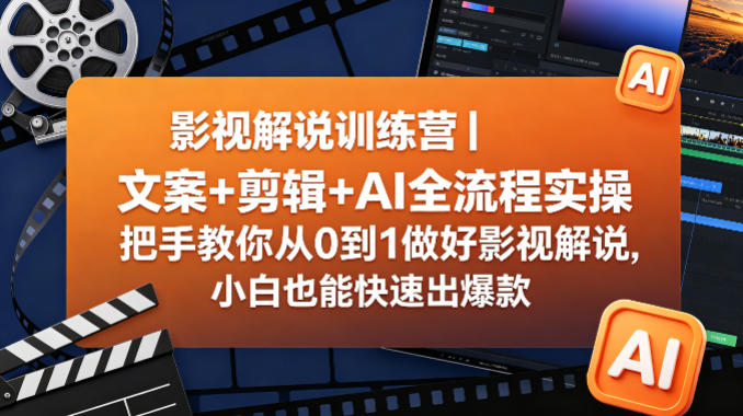影视解说训练营｜文案+剪辑+AI全流程实操，把手教你从0到1做好影视解说，小白也能快速出爆款-低成本创业项目大全｜短视频带货+AI副业变现｜知行创业网