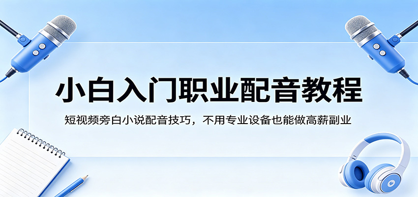 小白入门职业配音教程，短视频旁白小说配音技巧，不用专业设备也能做高薪副业-低成本创业项目大全｜短视频带货+AI副业变现｜知行创业网