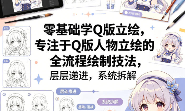 零基础学Q版立绘，专注于Q版人物立绘的全流程绘制技法，层层递进，系统拆解-低成本创业项目大全｜短视频带货+AI副业变现｜知行创业网