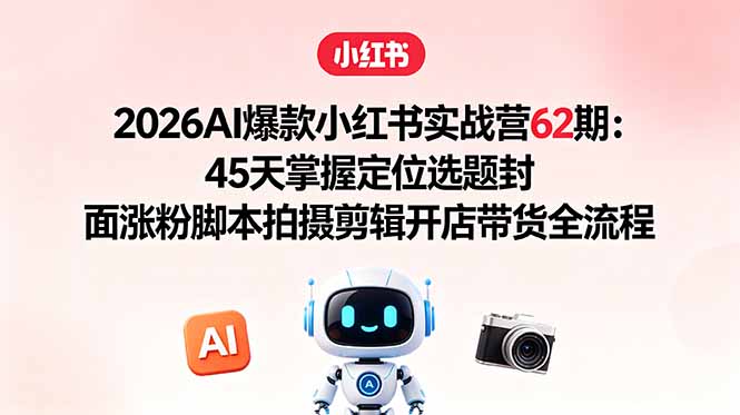 （18606期）2026AI爆款小红书实战营62期：45天掌握定位选题封面涨粉脚本拍摄剪辑开店带货全流程-低成本创业项目大全｜短视频带货+AI副业变现｜知行创业网