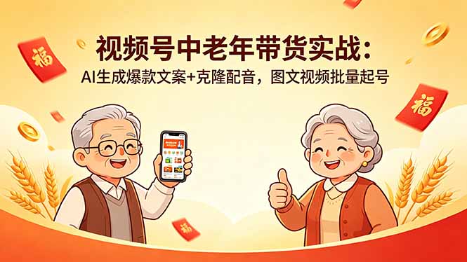 （18396期）视频号中老年带货实战：AI生成爆款文案+克隆配音，图文视频批量起号-低成本创业项目大全｜短视频带货+AI副业变现｜知行创业网