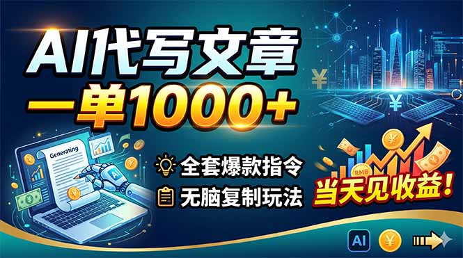 （18575期）AI代写文章，一单1000+，全套爆款指令+无脑复制玩法，当天见收益！-低成本创业项目大全｜短视频带货+AI副业变现｜知行创业网