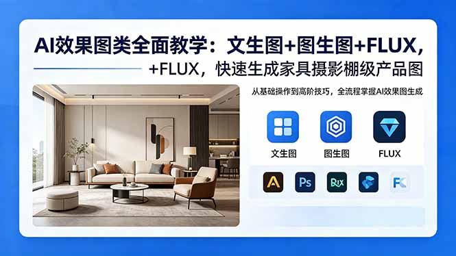 （18452期）AI效果图类全面教学：文生图+图生图+FLUX，快速生成家具摄影棚级产品图-低成本创业项目大全｜短视频带货+AI副业变现｜知行创业网