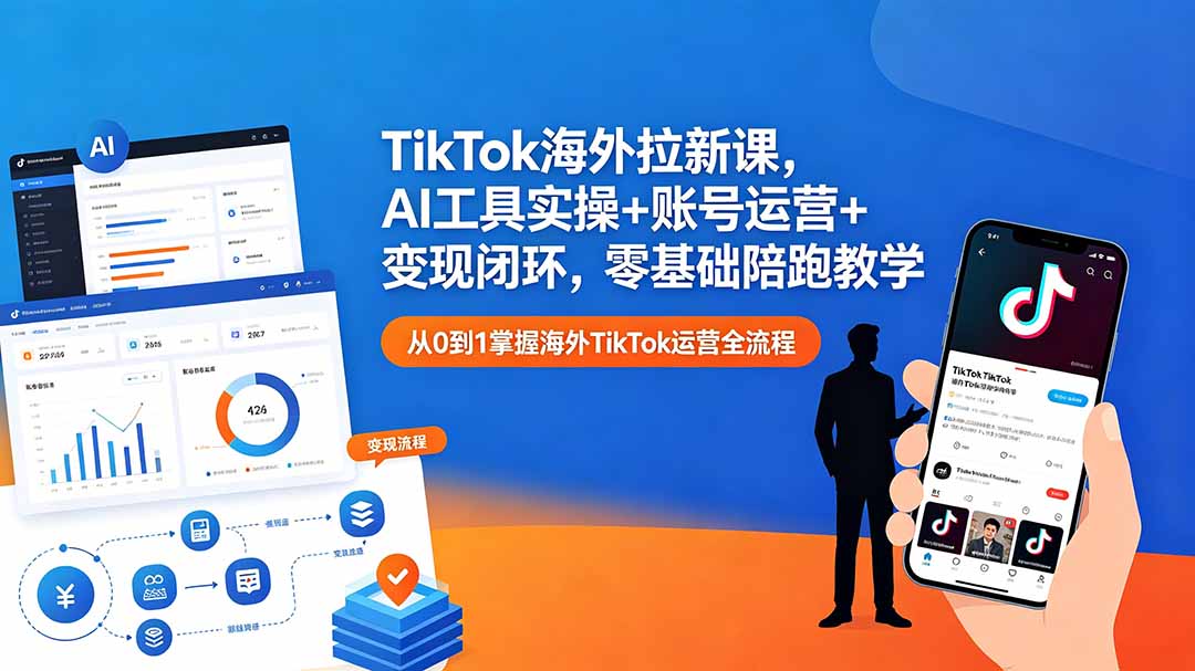 （18522期）TikTok海外拉新课，AI工具实操+账号运营+变现闭环，零基础陪跑教学-低成本创业项目大全｜短视频带货+AI副业变现｜知行创业网