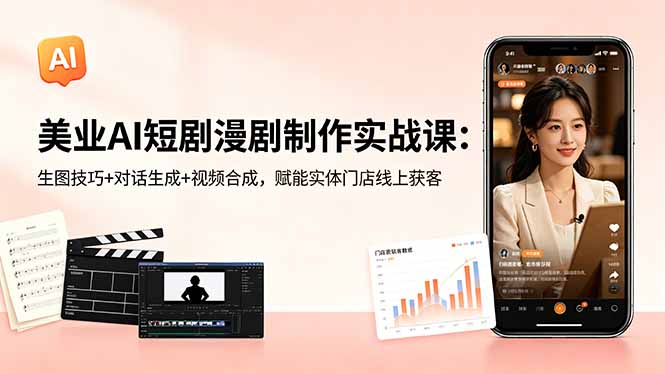 （18536期）美业AI短剧漫剧制作实战课：生图技巧+对话生成+视频合成，赋能实体门店线上获客-低成本创业项目大全｜短视频带货+AI副业变现｜知行创业网