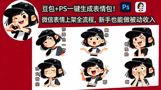(18402期)豆包+PS一键生成表情包!微信表情上架全流程,新手也能做被动收入-低成本创业项目大全|短视频带货+AI副业变现|知行创业网