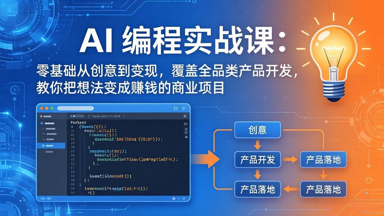 （18469期）AI编程实战课-第三期-5月9更新：零基础从创意到变现，覆盖全品类产品开发，把想法变成赚钱项目-低成本创业项目大全｜短视频带货+AI副业变现｜知行创业网