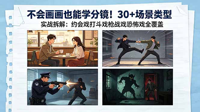 （18591期）不会画画也能学分镜！30+场景类型实战拆解：约会戏打斗戏枪战戏恐怖戏全覆盖-低成本创业项目大全｜短视频带货+AI副业变现｜知行创业网