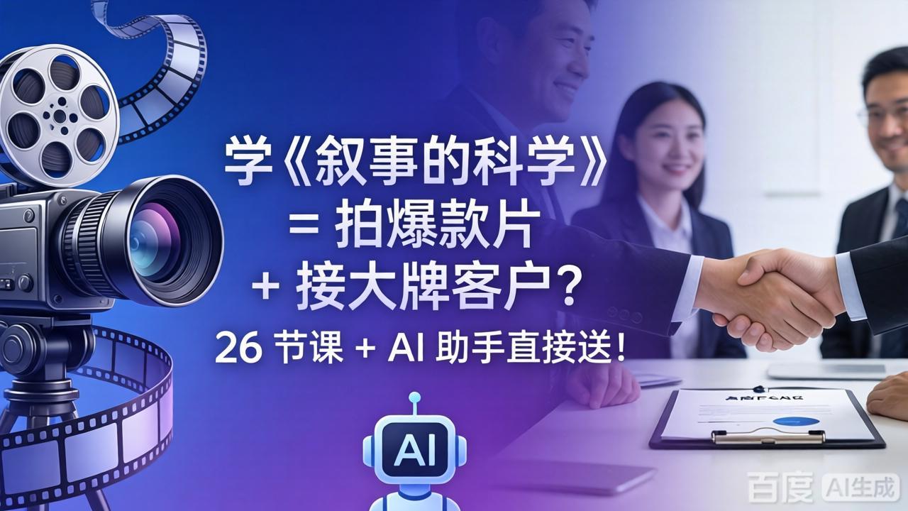 （18302期）学《叙事的科学》= 拍爆款片 + 接大牌客户？26 节课 + AI 助手直接送！-低成本创业项目大全｜短视频带货+AI副业变现｜知行创业网