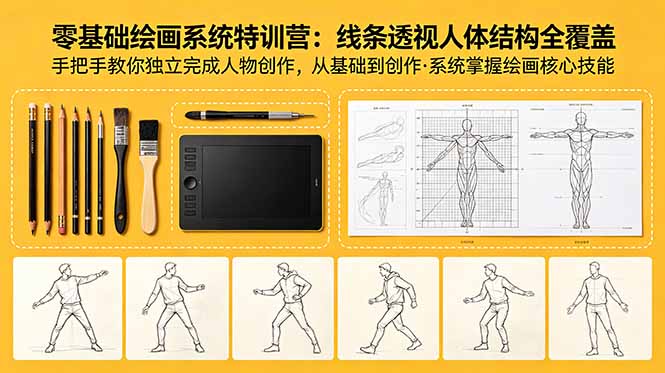 （18615期）零基础绘画系统特训营：线条透视人体结构全覆盖，手把手教你独立完成人物创作-低成本创业项目大全｜短视频带货+AI副业变现｜知行创业网