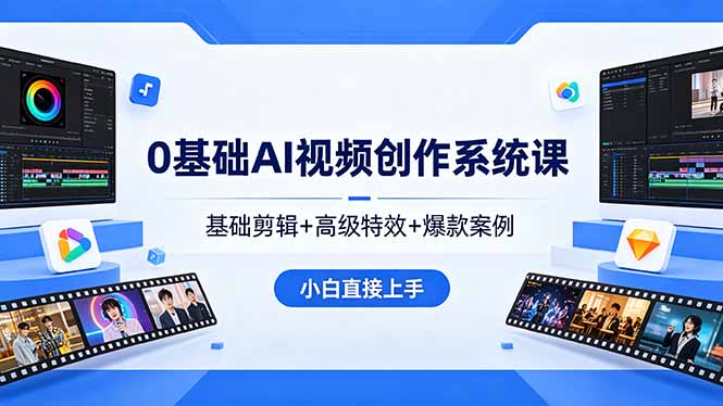（18354期）0基础AI视频创作系统课，基础剪辑+高级特效+爆款案例，小白直接上手-低成本创业项目大全｜短视频带货+AI副业变现｜知行创业网