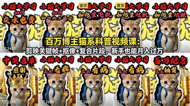 （18595期）百万博主猫系科普视频课：剪映关键帧+抠像+复合片段，新手也能月入过万-低成本创业项目大全｜短视频带货+AI副业变现｜知行创业网