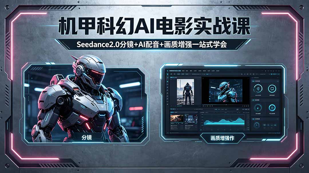 （18298期）机甲科幻 AI 电影实战课，Seedance2.0 分镜 + AI 配音 + 画质增强一站式学会-低成本创业项目大全｜短视频带货+AI副业变现｜知行创业网