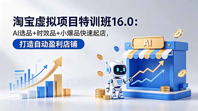 (18666期)淘宝虚拟项目特训班16.0:AI选品+时效品+小爆品快速起店,打造自动盈利店铺-低成本创业项目大全|短视频带货+AI副业变现|知行创业网