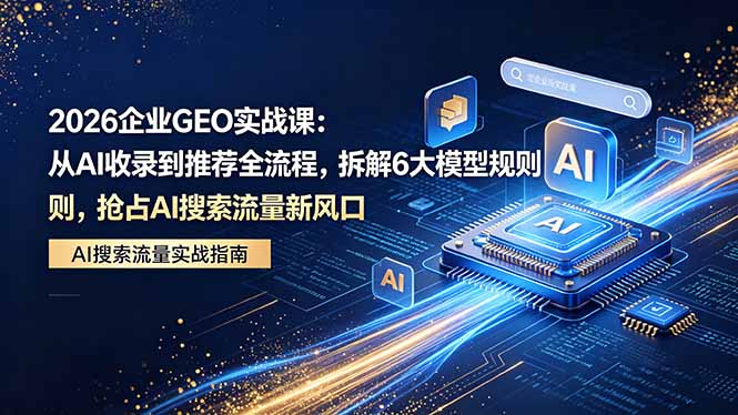 （18368期）2026 企业GEO实战课：从AI收录到推荐全流程，拆解6大模型规则，抢占 AI 搜索流量新风口-低成本创业项目大全｜短视频带货+AI副业变现｜知行创业网