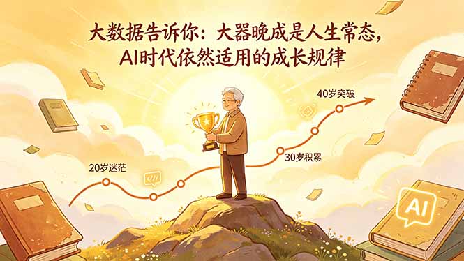 （18288期）付费文章：大数据告诉你：大器晚成是人生常态，AI 时代依然适用的成长规律-低成本创业项目大全｜短视频带货+AI副业变现｜知行创业网