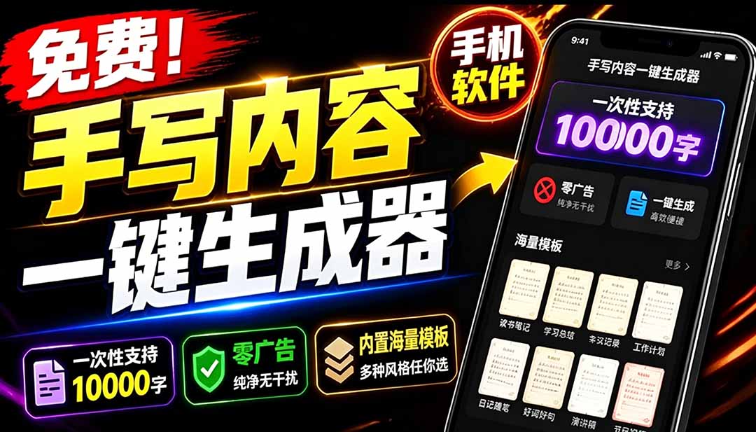 （18667期）超逼真手写字体一键生成器，纯免费离线运行，一次性支持10000字，零广告，内置海量模板-低成本创业项目大全｜短视频带货+AI副业变现｜知行创业网