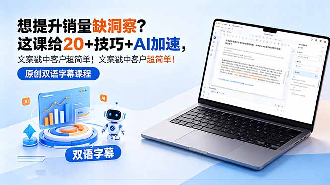 （18408期）想提升销量缺洞察？这课给 20 + 技巧 + AI 加速，文案戳中客户超简单！【原创双语字幕】-低成本创业项目大全｜短视频带货+AI副业变现｜知行创业网