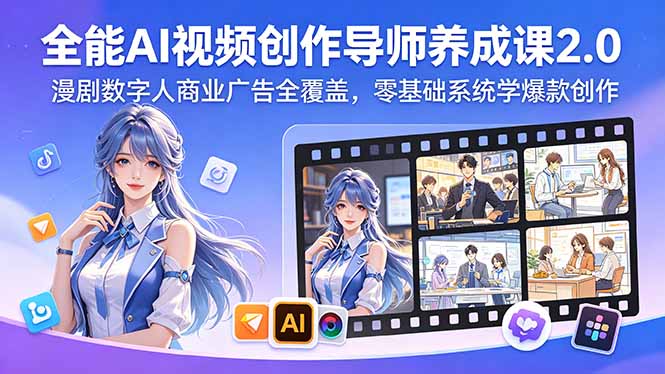 （18505期）全能AI视频创作导师养成课2.0，漫剧数字人商业广告全覆盖，零基础系统学爆款创作-低成本创业项目大全｜短视频带货+AI副业变现｜知行创业网