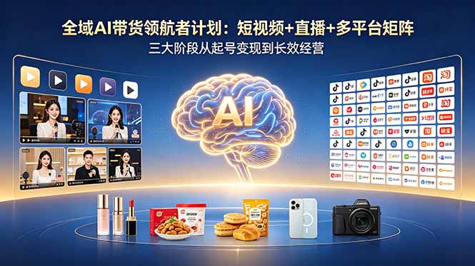 （18593期）全域AI带货领航者计划：短视频+直播+多平台矩阵，三大阶段从起号变现到长效经营-低成本创业项目大全｜短视频带货+AI副业变现｜知行创业网