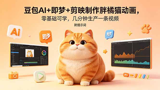 （18431期）豆包AI+即梦+剪映制作胖橘猫动画，零基础可学，几分钟生产一条视频，附提示词-低成本创业项目大全｜短视频带货+AI副业变现｜知行创业网