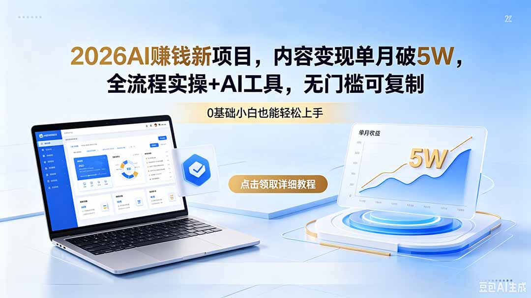 （18476期）2026AI赚钱新项目，内容变现单月破5W，全流程实操+AI工具，无门槛可复制-低成本创业项目大全｜短视频带货+AI副业变现｜知行创业网