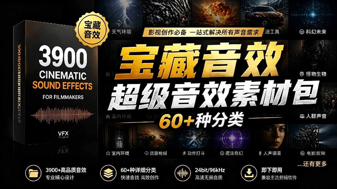 （18660期）宝藏音效合集包！60+多种音效分类，共计3900个，分类清晰，全中文分类，高品质剪辑音效素材包-低成本创业项目大全｜短视频带货+AI副业变现｜知行创业网