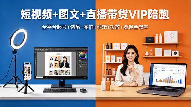 （18319期）短视频+图文+直播带货VIP陪跑，全平台起号+选品+实拍+剪辑+投放+变现全教学-低成本创业项目大全｜短视频带货+AI副业变现｜知行创业网