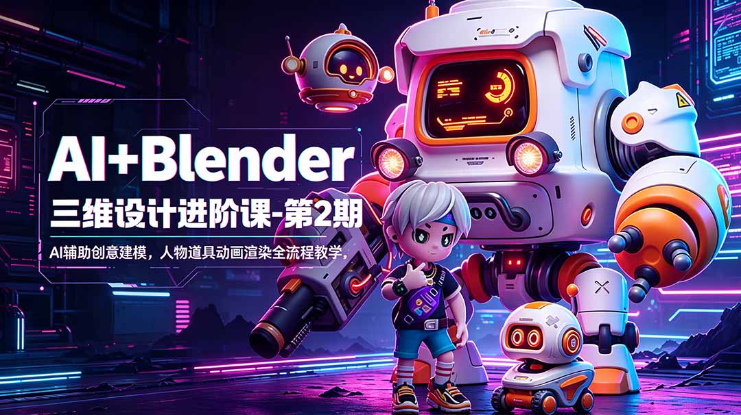 （18586期）AI+Blender三维设计进阶课-第2期：AI辅助创意建模，人物道具动画渲染全流程教学-低成本创业项目大全｜短视频带货+AI副业变现｜知行创业网