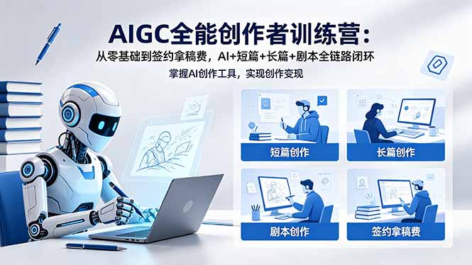 （18403期）AIGC全能创作者训练营：从零基础到签约拿稿费，AI+短篇+长篇+剧本全链路闭环-低成本创业项目大全｜短视频带货+AI副业变现｜知行创业网