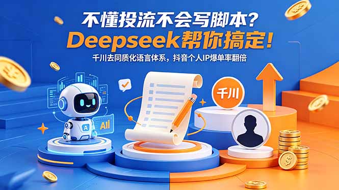 （18625期）不懂投流不会写脚本？Deepseek帮你搞定！千川去同质化语言体系，抖音个人IP爆单率翻倍-低成本创业项目大全｜短视频带货+AI副业变现｜知行创业网