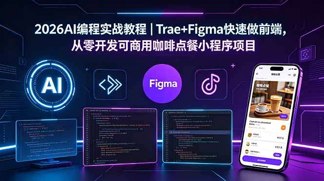 （18627期）2026AI编程实战教程｜Trae+Figma快速做前端，从零开发可商用咖啡点餐小程序项目-低成本创业项目大全｜短视频带货+AI副业变现｜知行创业网