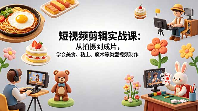 （18375期）短视频剪辑实战课：从拍摄到成片，学会美食、粘土、魔术等类型视频制作-低成本创业项目大全｜短视频带货+AI副业变现｜知行创业网