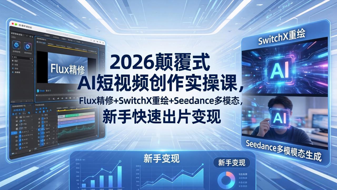 （18449期）2026颠覆式 AI短视频创作课-5月更新，Flux精修+SwitchX重绘+Seedance多模态，新手快速出片变现-低成本创业项目大全｜短视频带货+AI副业变现｜知行创业网