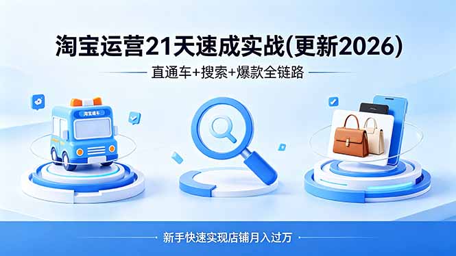 （18316期）淘宝运营21天速成实战(更新4月)，直通车+搜索+爆款全链路，新手快速实现店铺月入过万-低成本创业项目大全｜短视频带货+AI副业变现｜知行创业网